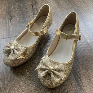 Gold Glitter Girls Shoes with Bow